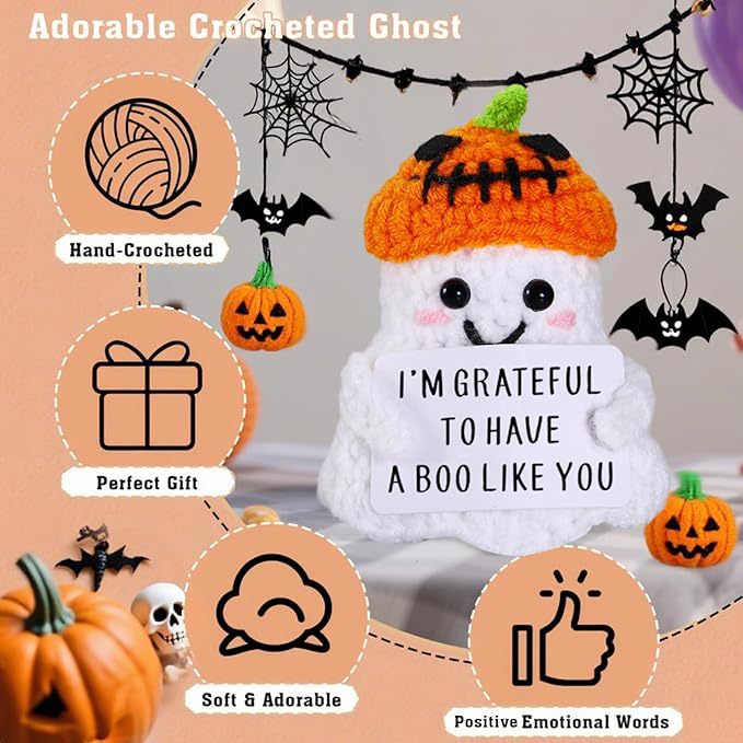 2 PCS White Spooky & Sweet: Handmade Crocheted Ghost Doll - Halloween Party & Home Decor Gift(A)