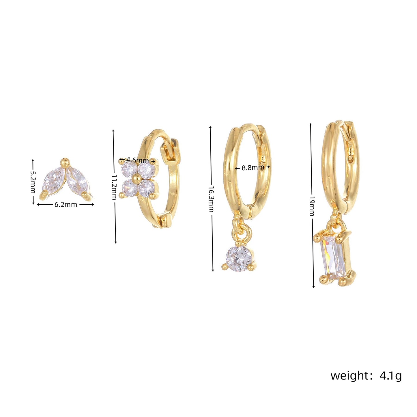 Four-piece set Gold Delicate CZ Earring Stacking Set - Huggie Hoops & Studs for Multiple Piercings