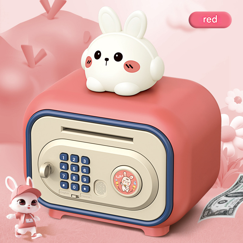 Red Electronic Piggy Bank Safe for Kids - Automatic Rolling Money Box with PIN & Fingerprint Lock
