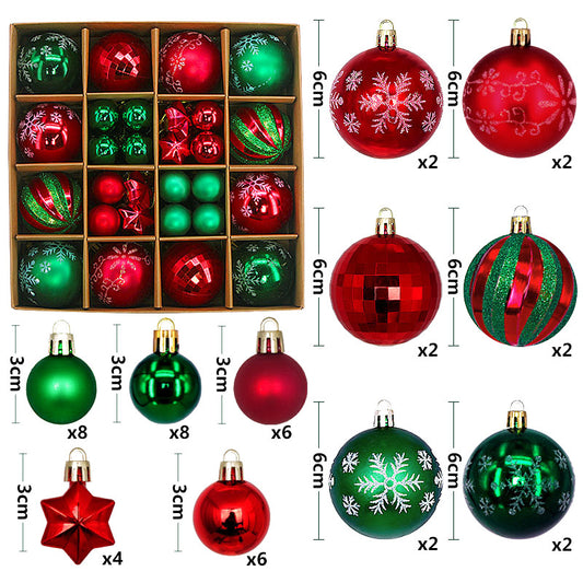 Green and red 44-Piece Assorted Christmas Baubles Set with Elegant Designs in Wooden Gift Box - 3-6cm Decorative Ornaments for Tree, Home & Holiday Display