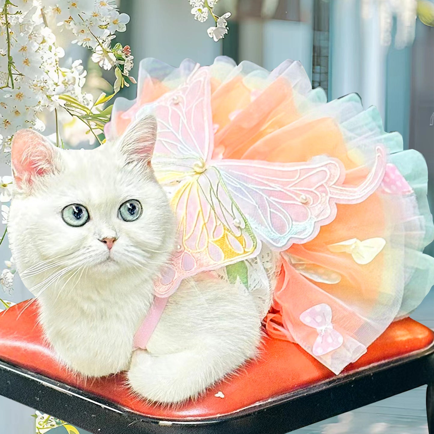 Butterfly Tutu Dress for Dogs & Cats - Summer Pet Princess Gown with Lace Wings and Layered Tulle Skirt(M)
