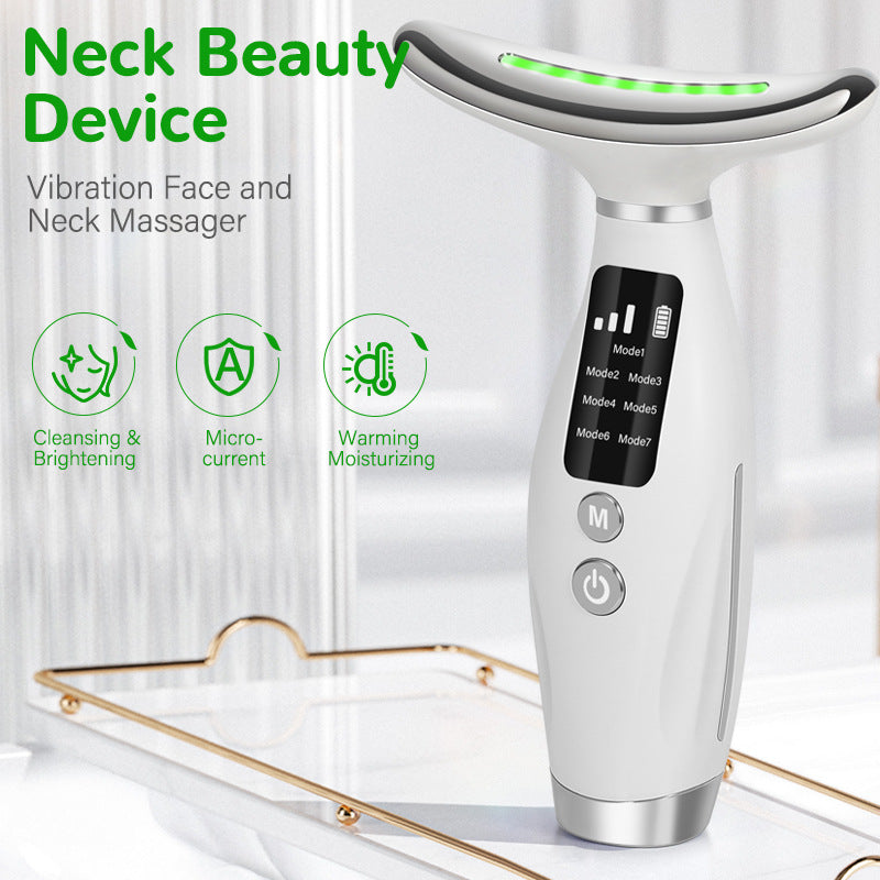 7-in-1 LED Photon Therapy Neck Beauty Device: Anti-Aging Skin Tightening Massager(White)