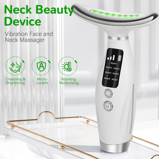7-in-1 LED Photon Therapy Neck Beauty Device: Anti-Aging Skin Tightening Massager(White)