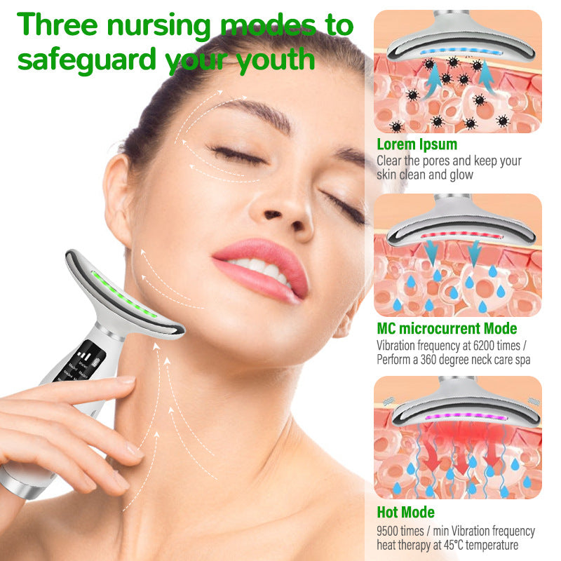 7-in-1 LED Photon Therapy Neck Beauty Device: Anti-Aging Skin Tightening Massager(White)