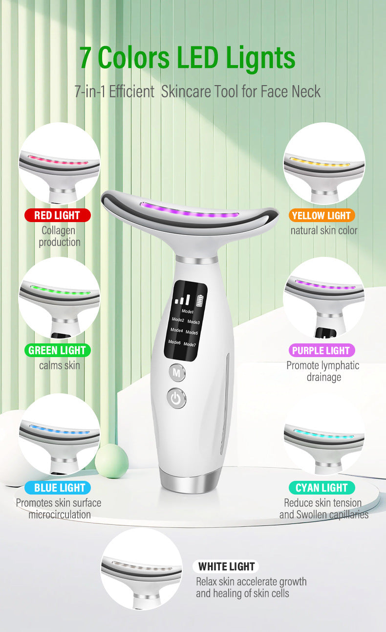 7-in-1 LED Photon Therapy Neck Beauty Device: Anti-Aging Skin Tightening Massager(White)