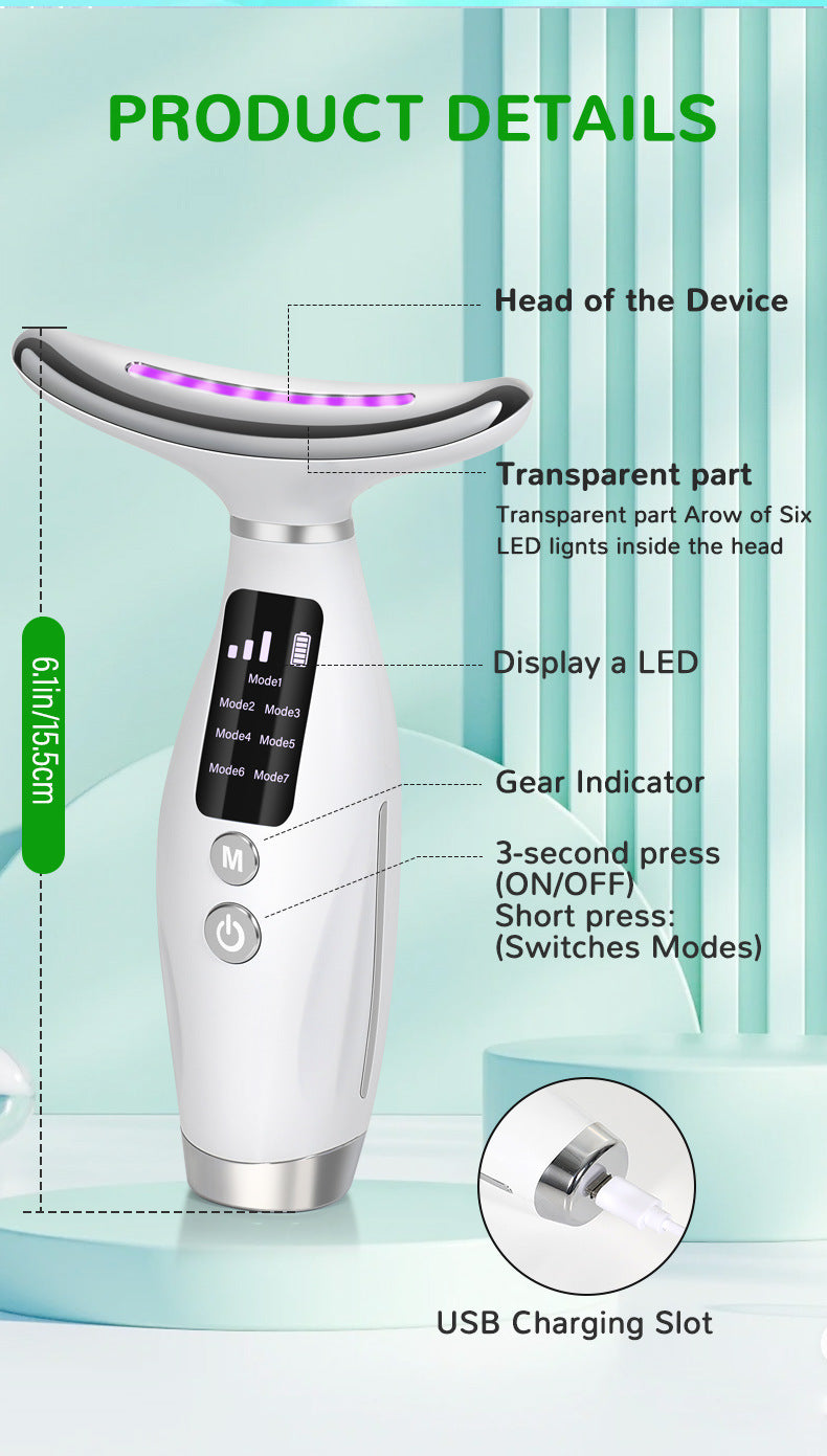 7-in-1 LED Photon Therapy Neck Beauty Device: Anti-Aging Skin Tightening Massager(White)