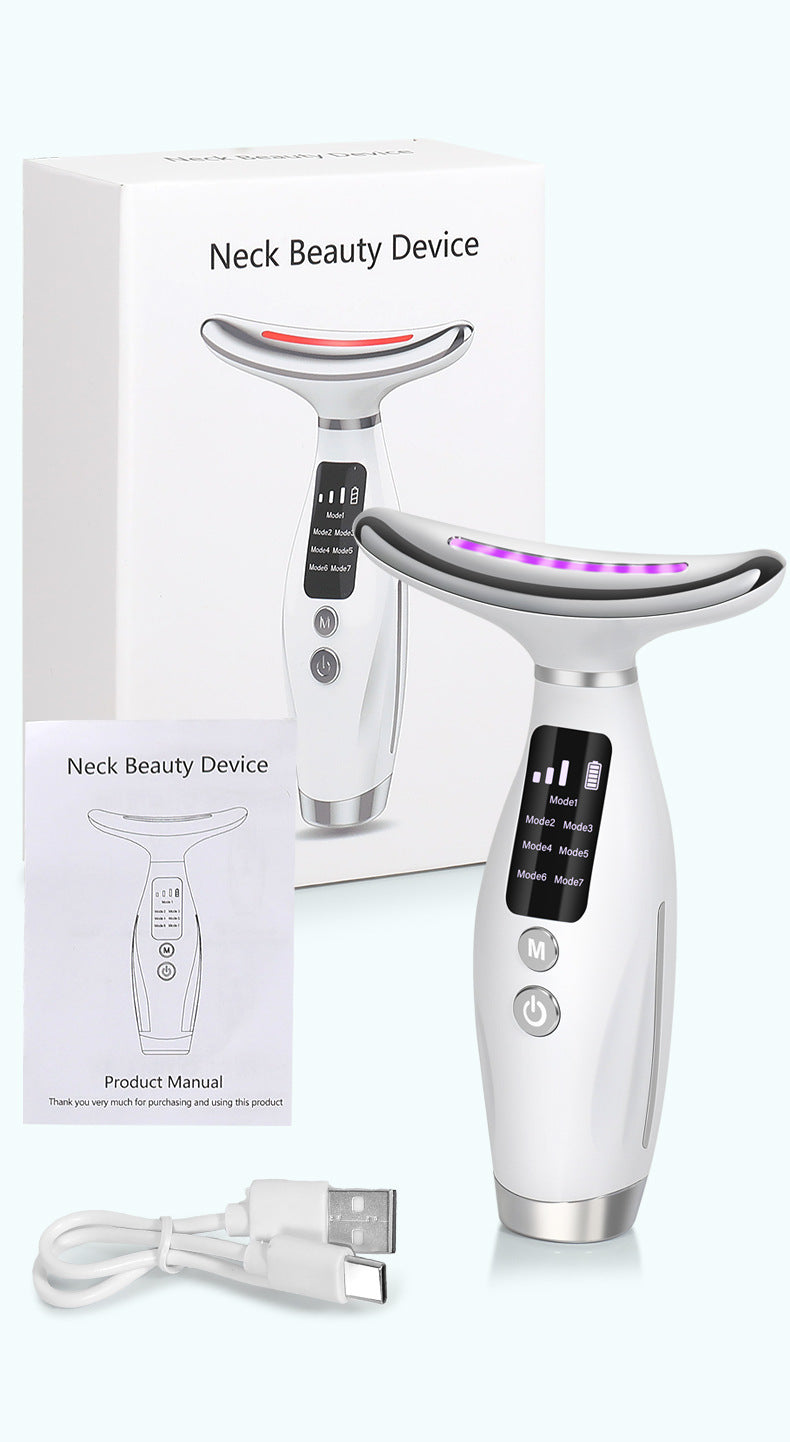 7-in-1 LED Photon Therapy Neck Beauty Device: Anti-Aging Skin Tightening Massager(White)