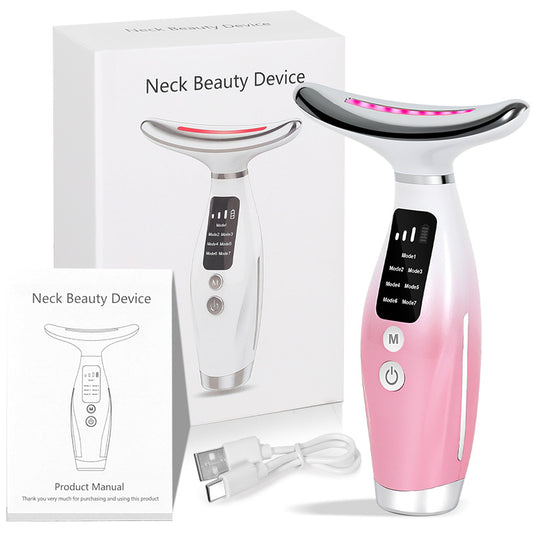 Advanced Multi-Function Skincare Device - 7 LED Lights, Microcurrent & Warming Massage for Face & Neck(pink)