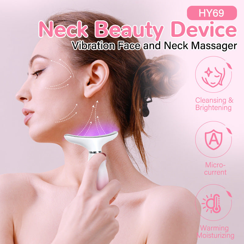 Advanced Multi-Function Skincare Device - 7 LED Lights, Microcurrent & Warming Massage for Face & Neck(pink)