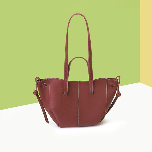Red Chic Minimalist PU Leather Tote Bag - Women's Versatile Shoulder Handbag with Contrast Stitching