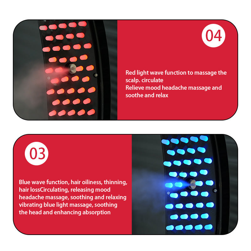 Black LED Therapy Scalp Massager Comb - Red & Blue Light Vibrating Brush with Nano Mist Sprayer for Hair Health