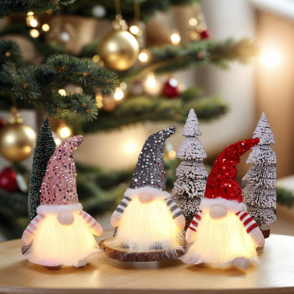 2 Pcs Grey Charming Light-Up Christmas Gnome - Festive Nordic Plush Holiday Decoration