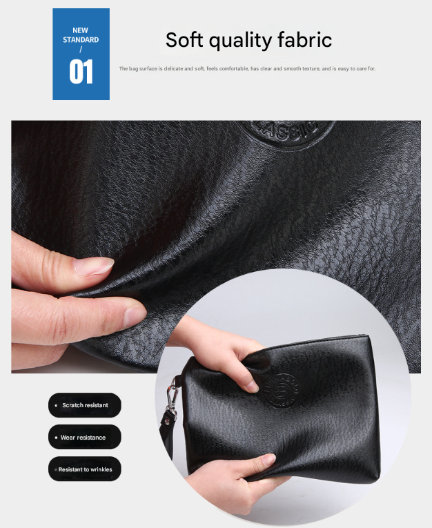 Brown Classic Men's PU Leather Clutch Bag - Slim Business Wristlet & Travel Pouch