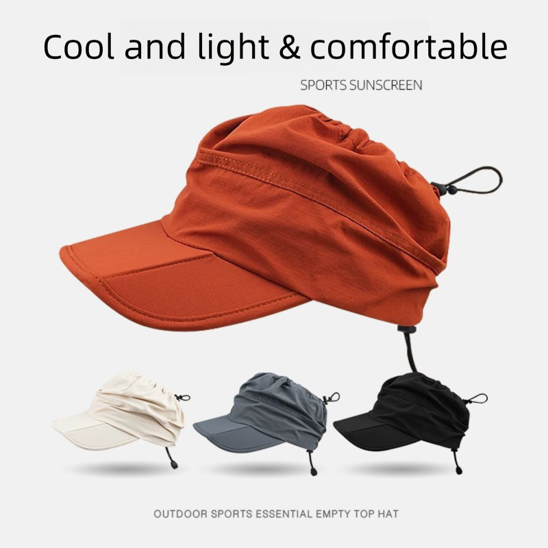 Beige Foldable Packable Visor Cap for Women, Quick Dry Outdoor Running Sport Sun Protection Hat