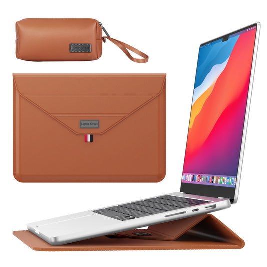 3-in-1 PU Leather Laptop Sleeve with Stand & Mouse Pad + Accessory Pouch(Brown)