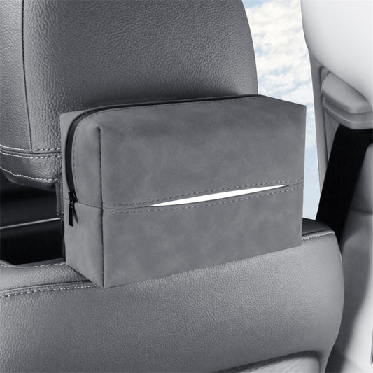 Grey 2-Pack  Luxury Faux Suede Car Tissue Box - Visor Clip & Strap for Armrest or Seat Back