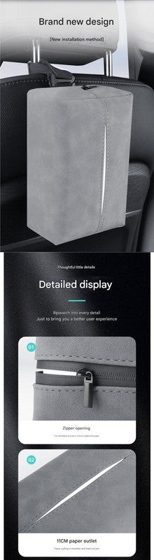 Red 2-Pack  Luxury Faux Suede Car Tissue Box - Visor Clip & Strap for Armrest or Seat Back