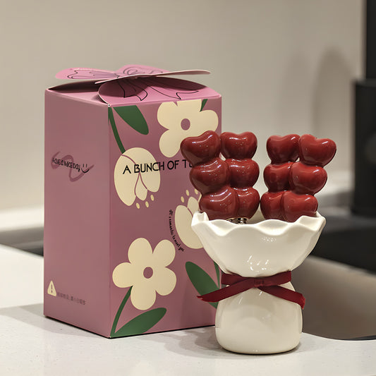 White Cute Dessert & Fruit Forks with Ceramic Storage Jar - High-Value Creative Tableware Set