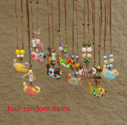 Random 4-Piece Set: Sweet & Fresh Ceramic Dachshund Dog Necklace - Cute Trendy Individual Puppy Pendant, Playful Creative Neckwear