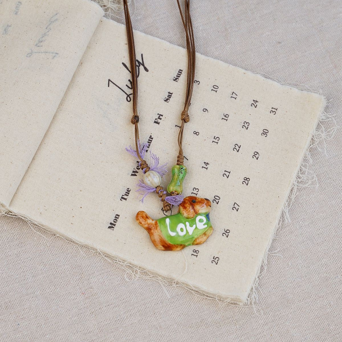 Random 4-Piece Set: Sweet & Fresh Ceramic Dachshund Dog Necklace - Cute Trendy Individual Puppy Pendant, Playful Creative Neckwear