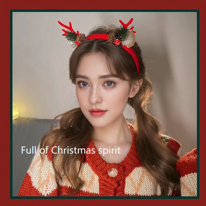 Golden Ball Snowflake Enchanting 5-Piece Christmas Antler Headband Set - Festive Brown Reindeer Hair Accessories for Holiday Gifts