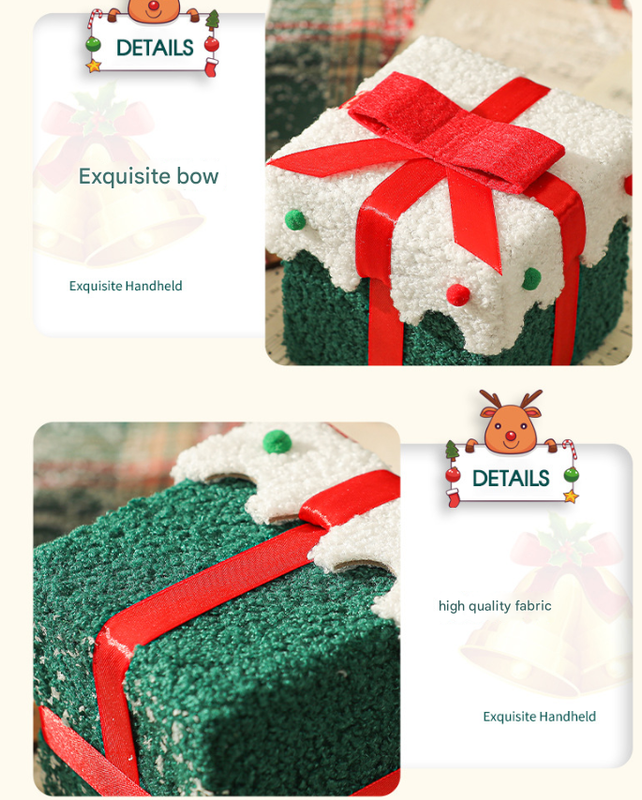 Green Red Butterfly Knot Style Premium 2-Piece Christmas Apple Gift Box Set - High-End Thick Flannel Festive Candy & Present Boxes
