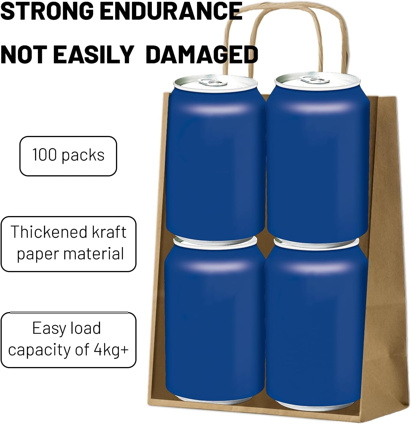 Gift Bags 8.25"X5.9 "X3.15" 100pcs Brown Kraft Paper Bag with Handles for Small Business Christmas Bulk, Wedding, Party Favor, Shopping, Lunch, Halloween Trick-or-Treat Bags