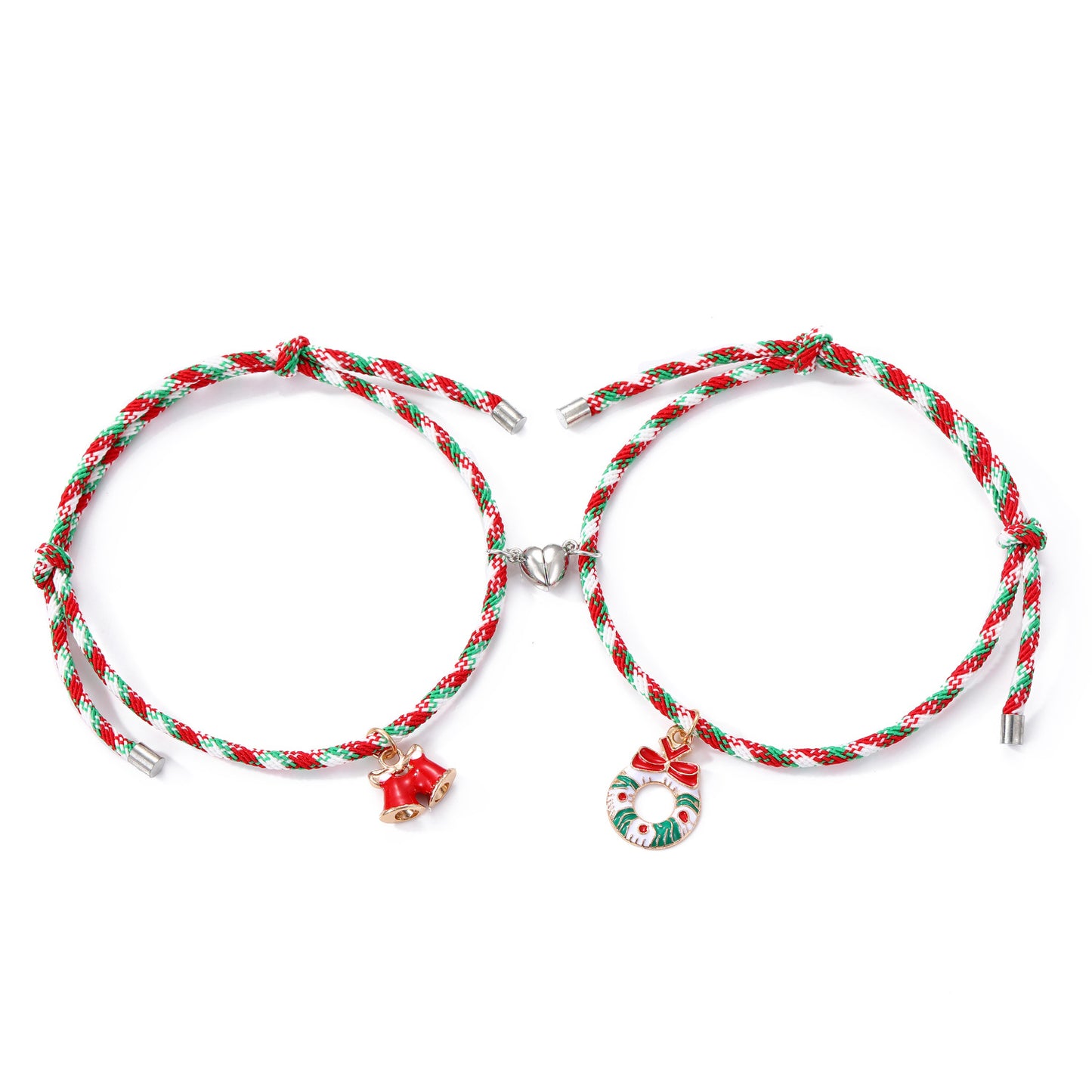 3 Pairs Cute Couple Bracelets - Magnetic Christmas & New Year Friendship Rope Bracelets with Charms (Adjustable, 9.3g)