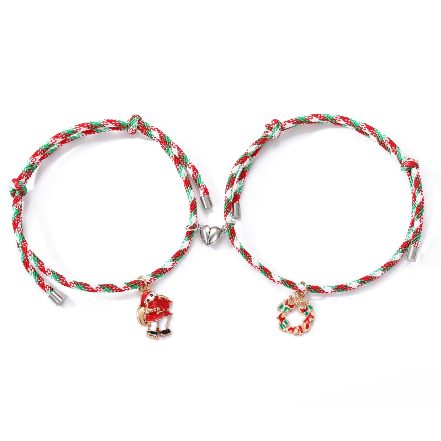 3 Pairs Cute Couple Bracelets - Magnetic Christmas & New Year Friendship Rope Bracelets with Charms (Adjustable, 9.3g)