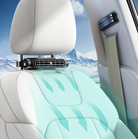 Black Car Seat Headrest Fan - USB Powered Bladeless Rear Seat Fan for Vehicle Cooling (175x75x34mm)