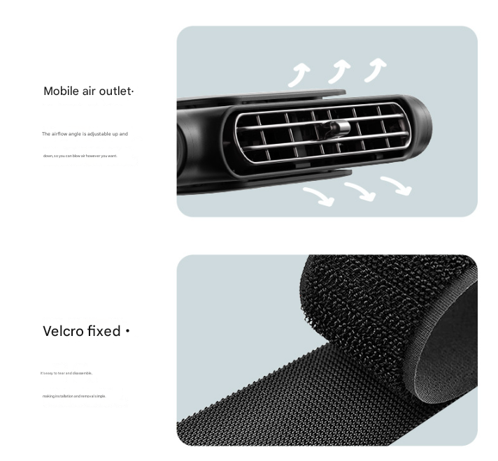 Black Car Seat Headrest Fan - USB Powered Bladeless Rear Seat Fan for Vehicle Cooling (175x75x34mm)
