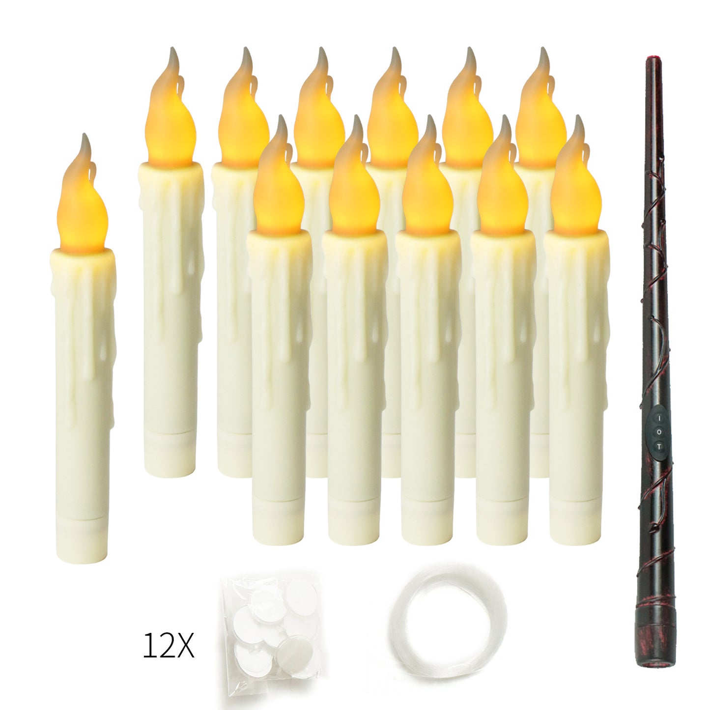 12-Pack LED Taper Candles, Remote, Hooks, & Line