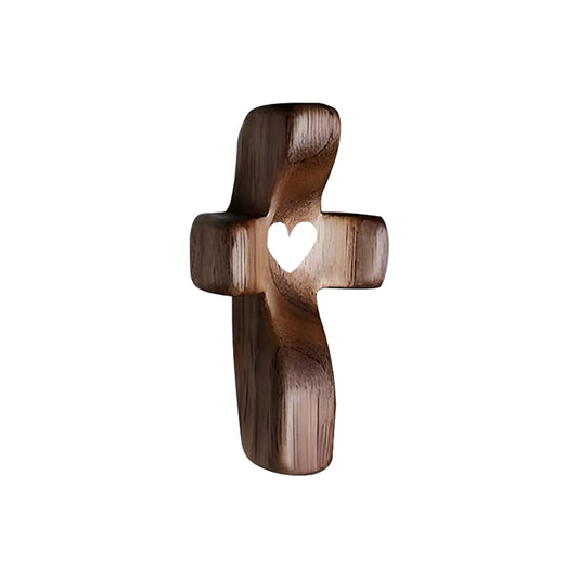Set of 5 White Peachwood Heart Cross – Multi-functional Spiritual Symbols for Home and Office, Religious, Ornaments Mini