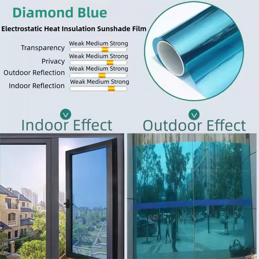 Premium 6-Layer Diamond Blue Window Film for Home/Office – Reflective One-Way Privacy, 50cm x 2m One Roll, UPF 50+ UV Block,With Full Install Tools