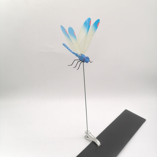6-Pieces Blue Small Garden Dragonfly Clips – 3D Colorful Insect Decoration, Outdoor Metal Stake Ornament, Patio & Plant Accessories