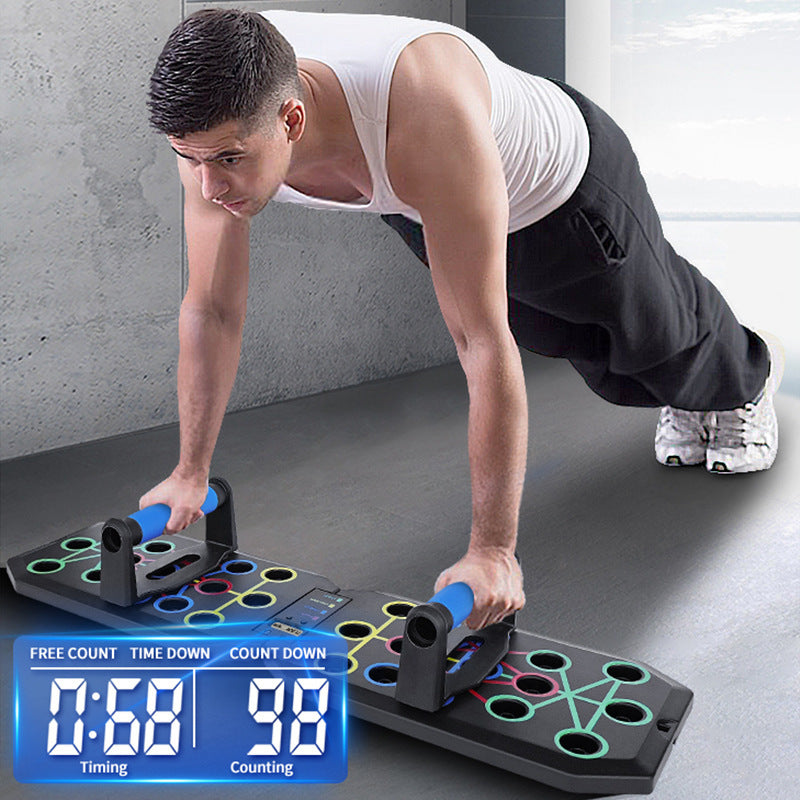 30-Hole Black Foldable Smart Push Up Board with Digital Counter/Timer, Resistance Bands for Full Body Home Workout