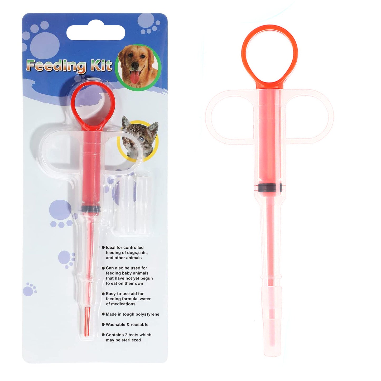 5-Pack 160mm Red Pet Pill Shooter – Soft Silicone Tip Feeder for Cats Dogs