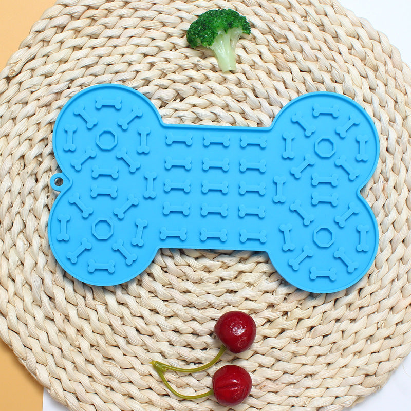 2-Pack Blue Food Grade Silicone Dog Lick Mat - Bone Shape Slow Feeder for Anxiety Relief, Training & Bath Time - Non-Slip Suction Cups