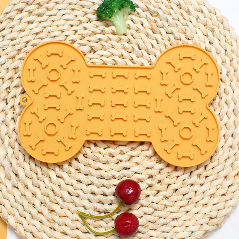 2-Pack Yellow Food Grade Silicone Dog Lick Mat - Bone Shape Slow Feeder for Anxiety Relief, Training & Bath Time - Non-Slip Suction Cups