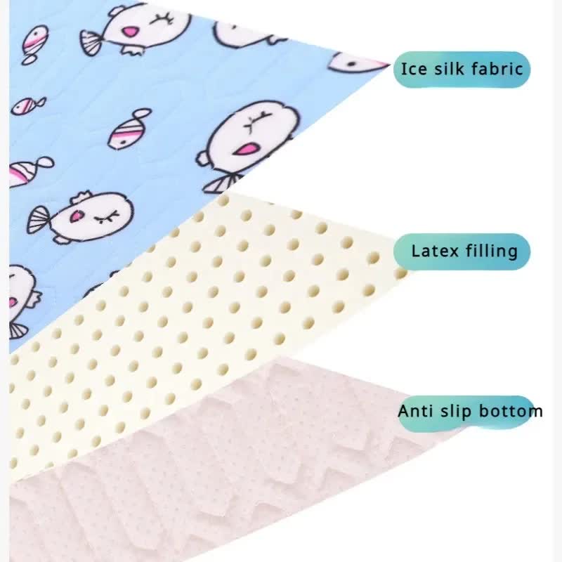 2-Pack Blue Fish Pet Summer Cooling Latex Pad (S Size: 40*30cm) - Breathable Ice Silk & Latex-Filled Dog Bed Cat Sleeping Mat with Non-Slip Base