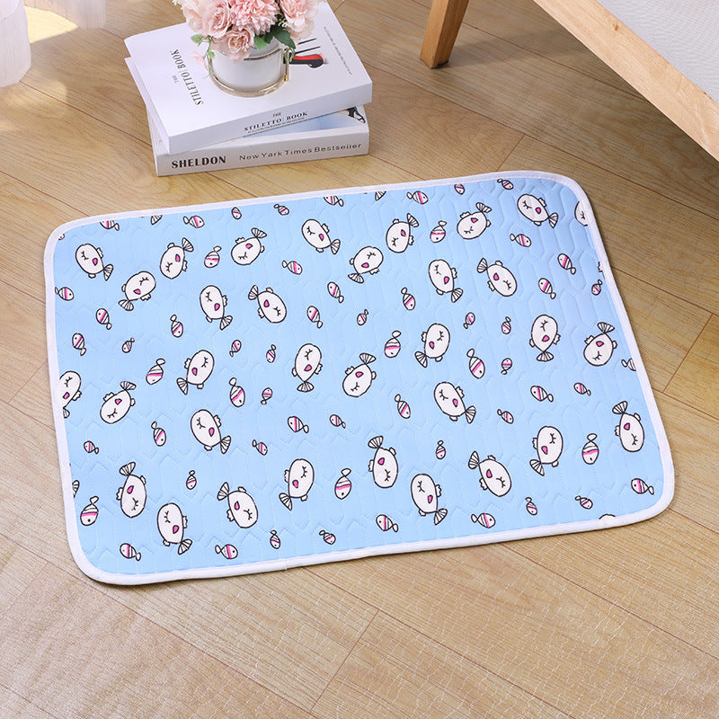 2-Pack Blue Fish Pet Summer Cooling Latex Pad (L Size: 60*45cm) - Breathable Ice Silk & Latex-Filled Dog Bed Cat Sleeping Mat with Non-Slip Base