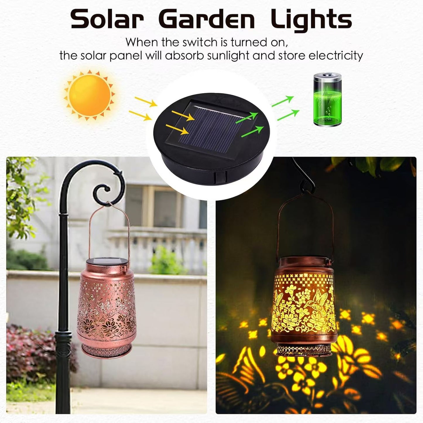 2-Pack Decorative Solar Butterfly Hanging Lantern(11x11x17CM) - Waterproof Metal Hollow-Carved Outdoor Garden Projection Light for Garden and Patio