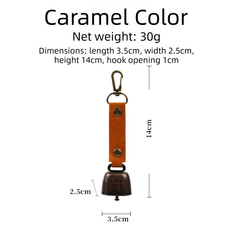 4-Pack Caramel Color Bear Bell & Anti-Lost PU Keyring Accessory(14 x 3.5 x 2.5CM) - Magnetic Silencing Design, Outdoor Safety Alarm for Hiking, Camping & Pet