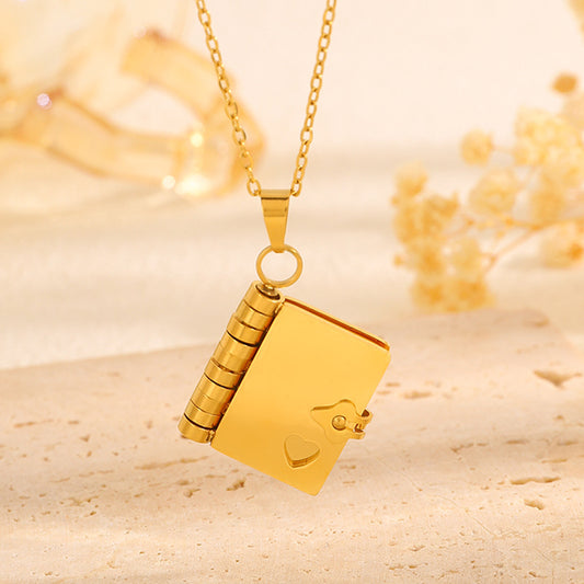 Gold Titanium Steel Fading-Resistant Envelope Locket Necklace - Openable Love Letter Pendant for Couples