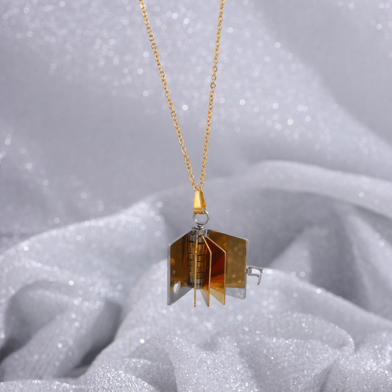 Gold Titanium Steel Fading-Resistant Envelope Locket Necklace - Openable Love Letter Pendant for Couples