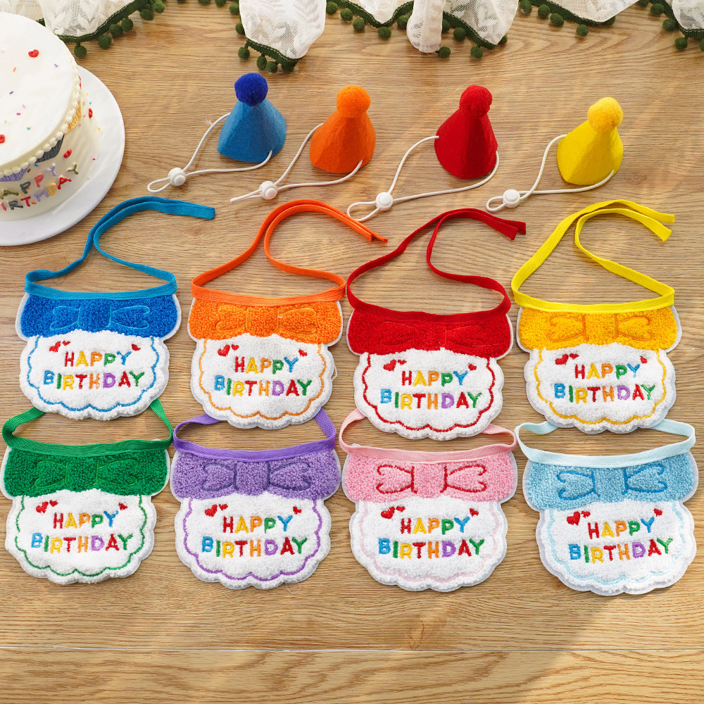 4-Pack Adorable Pet Dog Cat Birthday Party Hat & Bib Set(Green & Red) - Embroidered Bandana Bib & Felt Party Hat, Adjustable Tie-On Dress-Up Accessories