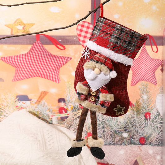 E4-1 Santa Claus Dangling Leg Christmas Stocking(22x15CM) - Hanging Gift Bag for Holiday Decoration