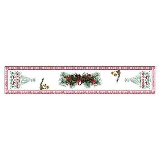 Style-1 New Year & Christmas Table Runner(33 x 180 CM) - Festive Linen Tablecloth, Digital Print Christmas Decor