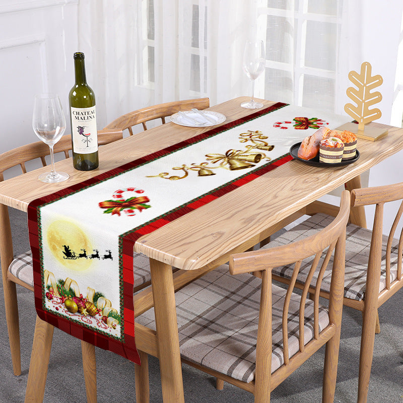 Style-3 New Year & Christmas Table Runner(33 x 180 CM) - Festive Linen Tablecloth, Digital Print Christmas Decor