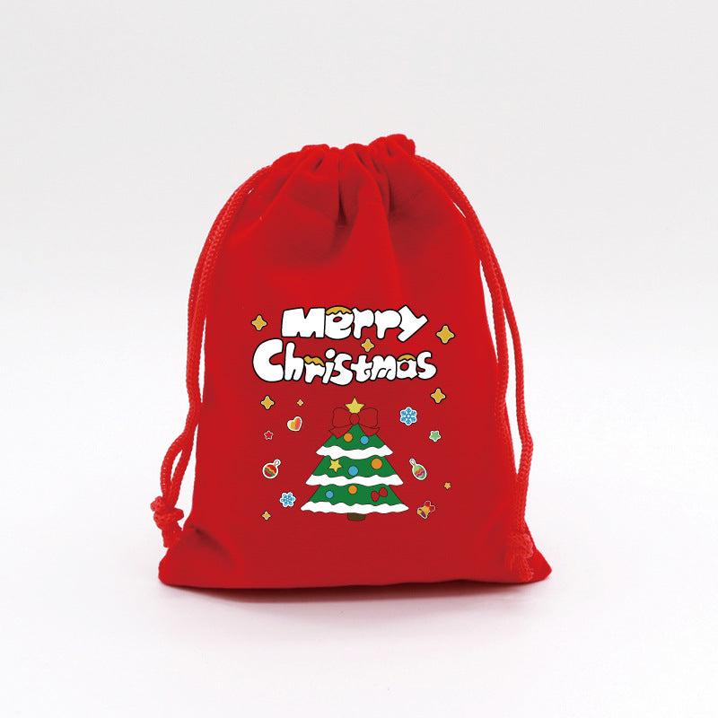 2-Pack Luxury Red Velvet Christmas Tree Gift Bag(13x18CM) - Festive Drawstring Storage Bag for Candy, Gifts & Apple Packaging